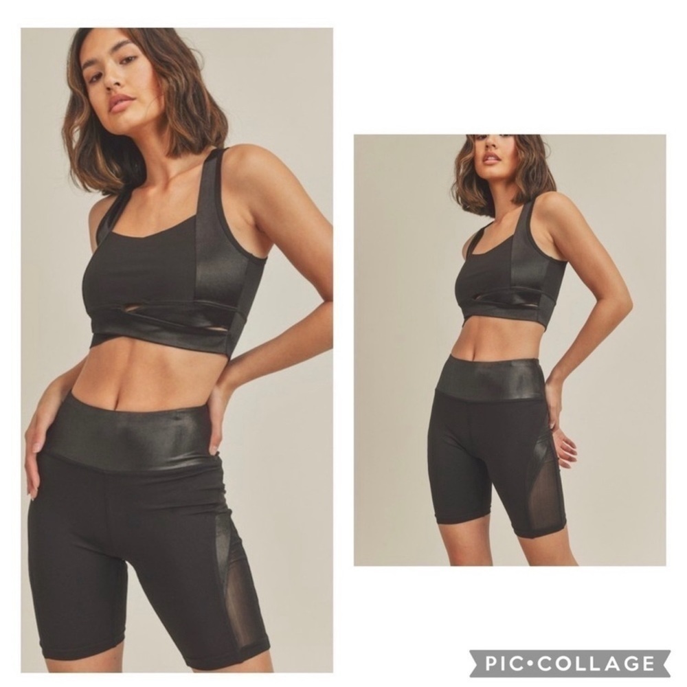 Black Sports Workout 2 Piece Shorts & Bra - Picture 2 of 5